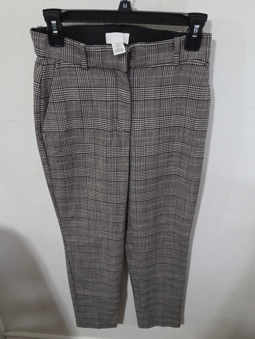 H&M Plaid Straight-Leg Trousers in Gray and Black